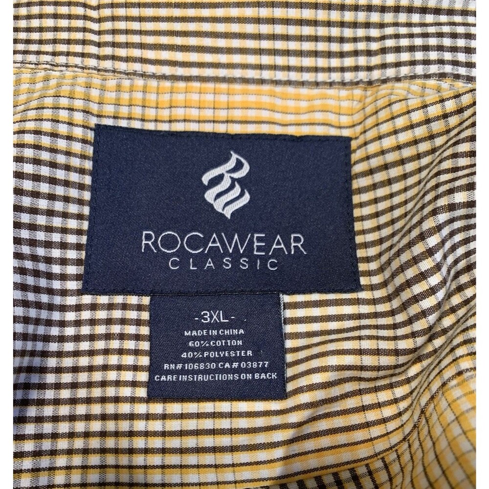3XL Rocawear Classic Yellow/White/Brown Fade Checks Button Down Long Sleeve - Picture 3 of 16